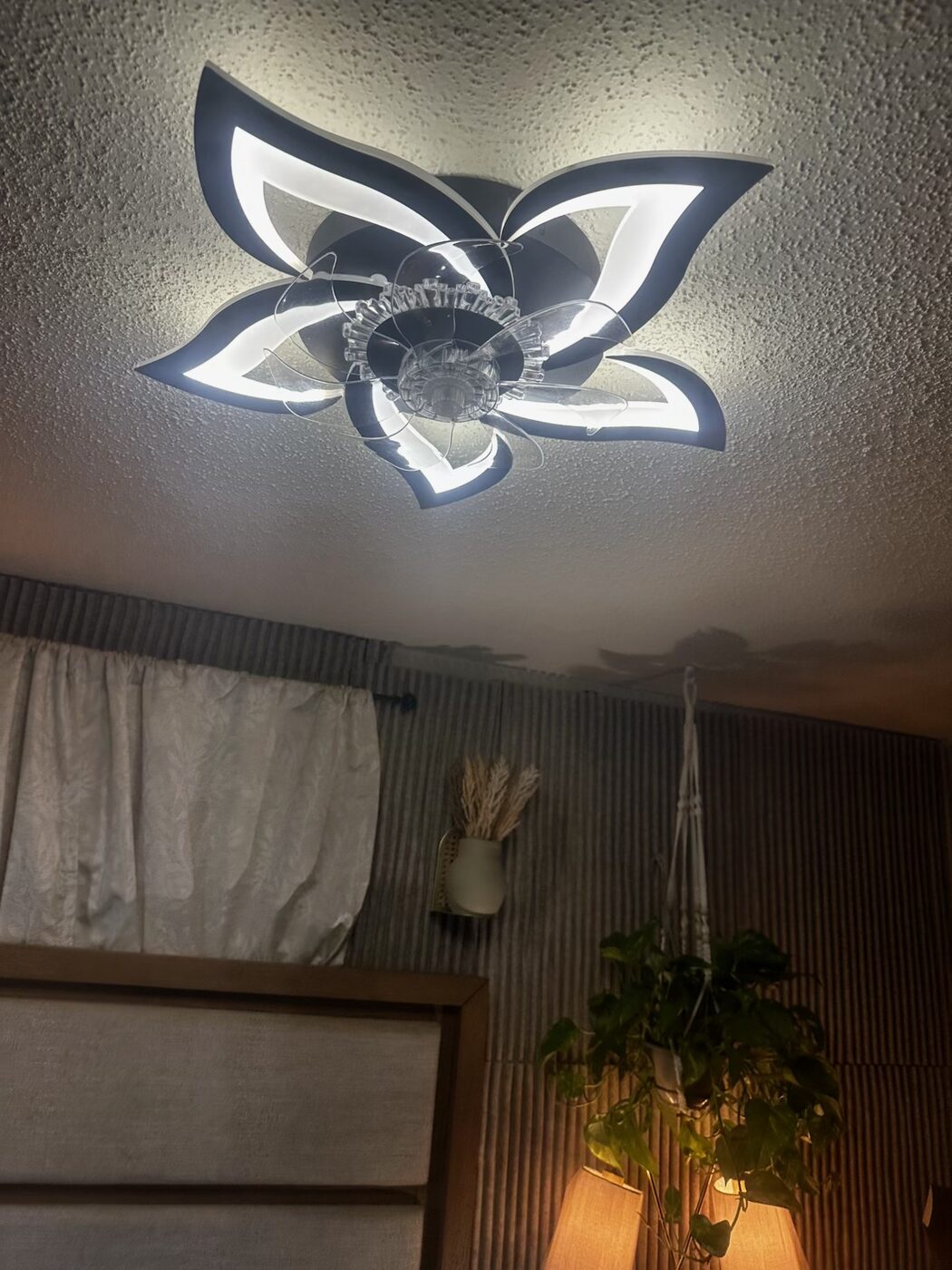 Modern LED flush-mount fan light installed and balanced